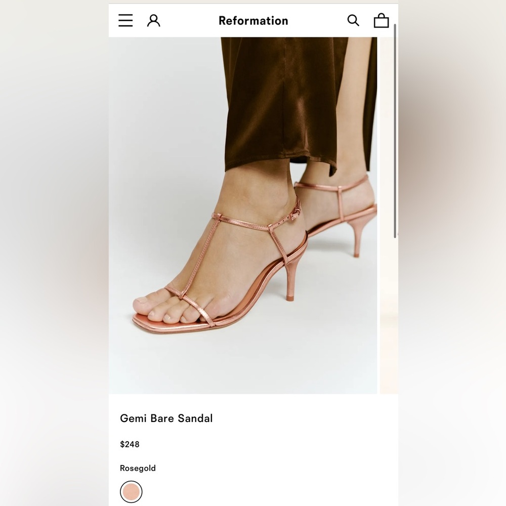 Reformation Rose Gold Gemi Bare Sandal Heels